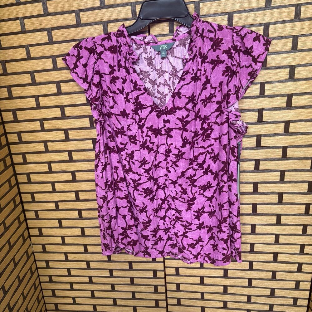 Terra & Sky Purple Floral Blouse Size 0X